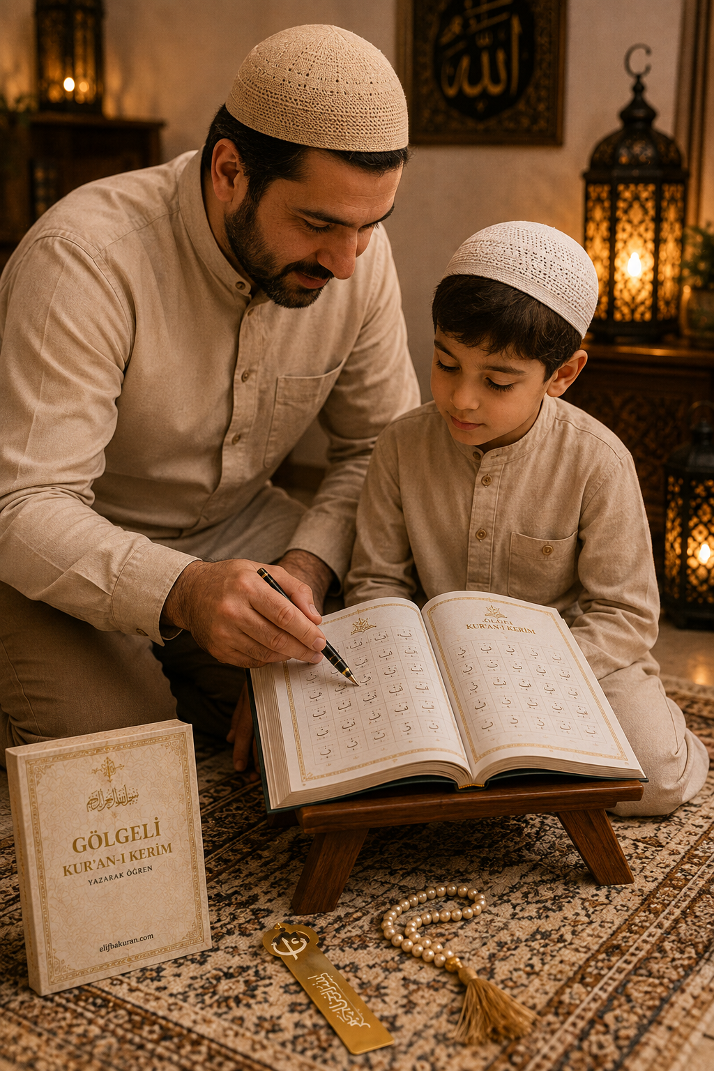 Gölgeli Kur'an-ı Kerim Seti | Yazarak Öğren | Silinebilir Kalem + Gölgeli Elifba Hediyeli